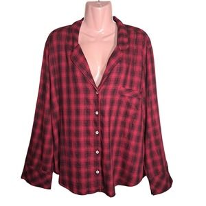 Victoria's Secret Women's Pajama Top XL/XG/EG Plaid Red/Black Long Sleeve Button